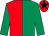 Emerald green & red halved, emerald green sleeves, red cap, black star (Ms Annette Daffy)