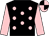 Black, pink spots, pink sleeves, quartered cap (Miss C A Grassick)