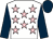 White, pink stars, dark blue sleeves and cap (Miss India Channon)