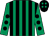 Emerald green and black stripes, emerald green sleeves, black spots, black cap, emerald green spots (Mr G Fell & Mr R V Brass)