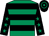 Emerald green, black hoops, black sleeves, emerald green stars, hooped cap (Mrs Heather Heal)