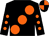 Black, large orange spots, black sleeves, orange spots, quartered cap (Mr Walter Veti)