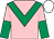 PINK, EMERALD GREEN chevron, halved sleeves, WHITE cap (Mrs Fitri Hay)