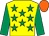 Yellow, emerald green stars, emerald green sleeves, orange cap (Eric Koh)