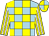 Light blue & yellow check, yellow & white striped sleeves, light blue & yellow quartered cap (John C Oxley)