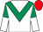 White, emerald green chevron, halved sleeves, red cap (Stephen McGuinness)