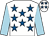 White, royal blue stars, light blue sleeves (Mr John Richards)