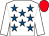 White, royal blue stars, white sleeves, red cap (Simon G Ryan)