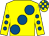 Yellow, large royal blue spots, royal blue spots on sleeves, check cap (Pascal Whelan & B Sheerin)