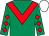 Emerald green, red chevron, red diamonds on sleeves, white cap (Miss A Carney)