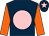 Dark blue, pink disc, orange sleeves, dark blue cap, pink star (The Clock Tower Partnership)
