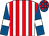 White and red stripes, royal blue sleeves, white armlets, royal blue and red check cap (Ms D Nicholson)