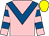 Pink, royal blue chevron, hooped sleeves, yellow cap (Mrs Anne M O'Sullivan)