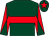 Dark green, red hoop, diabolo on sleeves, red star on cap (Martin Carey)