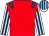 Red, royal blue epaulets, white and royal blue striped sleeves and cap (Jamie Knight Nikki Evans)