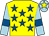 Yellow, royal blue stars, light blue sleeves, royal blue armlets, light blue cap, yellow star (Mrs A L Lofts & Mrs Nicky Scott Knight)