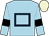 Light blue, dark blue hollow box, light blue sleeves, black armlets, beige cap (Caballo Racing)