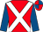 Red, white cross belts, royal blue sleeves, red and royal blue quartered cap (Harswell Thoroughbred Racing, Fpr Ltd)