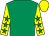 Emerald green, yellow sleeves, emerald green stars, yellow cap (Mr S A Pritchard)