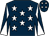 Dark blue, white stars, diabolo on sleeves and stars on cap (Mrs A Cantillon And Jane Chapple-hyam)