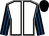 White, black seams, black and royal blue striped sleeves, black cap (Miss Sarah Hoyland)