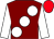 MAROON, large WHITE spots and sleeves, RED cap (Mr A H Bennett)