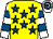 Yellow, royal blue stars, white and royal blue hooped sleeves and cap (Yorkshire Owners Racing Club 1)
