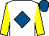 White, royal blue diamond, yellow sleeves, royal blue cap (Charles E Fipke)