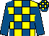 Yellow & royal blue check, royal blue sleeves, check cap (J Dollard)