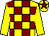 Yellow & maroon check, yellow sleeves, maroon star on cap (W Ross)