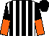 White & black stripes, orange & black halved sleeves, black cap (Joseph St John & Mary Cecilia Carr)