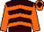 Brown & orange chevrons, orange sleeves, orange cap, brown diamond (Miss Sarah Foran)
