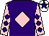 Purple, pink diamond, pink sleeves, purple diamonds, white cap, purple star (Queen Maeve Racing Club)