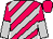 Cerise and silver diagonal stripes, halved sleeves, cerise cap (Mr Ben Cm Wong)