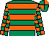 Emerald green, orange hoops, checked sleeves, quartered cap (Mr C J Leech)