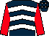 Dark blue, white chevrons, red sleeves, dark blue cap, white stars (Atlantic Friends Racing)