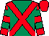 Emerald green, red cross belts, red and emerald green hooped sleeves, red cap (P Jenkins & Partner)