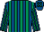 Royal blue and emerald green stripes, royal blue cap, emerald green spots (Mr A Coupland)