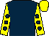 Dark blue, yellow sleeves, dark blue spots, yellow cap (Mrs S M Farr)