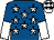 Royal blue, white stars, halved sleeves, white cap, royal blue stars (Mrs V W Jones & Mr B P Jones)