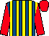 Royal blue and yellow stripes, red sleeves and cap (Mr Chris White)