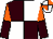 Brown and white (quartered), orange and brown halved sleeves, white and orange quartered cap (Mr J T Brown)