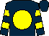 Dark blue, yellow disc, hooped sleeves (Six Or Sticks)