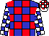 Blue, red checked, white checked sleeves, white and red checked cap (Mr Ronald Rivers)