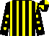 Black and yellow stripes, black sleeves, yellow spots, quartered cap (Mrs L A Cullimore)