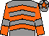 Grey, orange chevrons, orange sleeves, grey armlets, grey cap, orange star (Inspire Racing Club Ltd)