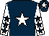 Dark blue, white star, white sleeves, dark blue stars, dark blue cap, white star (Miss Norma Thompson)