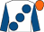 White, large royal blue spots and sleeves, orange cap (Sean Jones & David Spratt & Mrs Lynne Lyons)