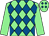 Light green and royal blue diamonds, light green sleeves (Mrs Edward Irwin & Mrs John Magnier)