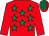 Red, emerald green stars, red sleeves, striped cap (J F Carroll)